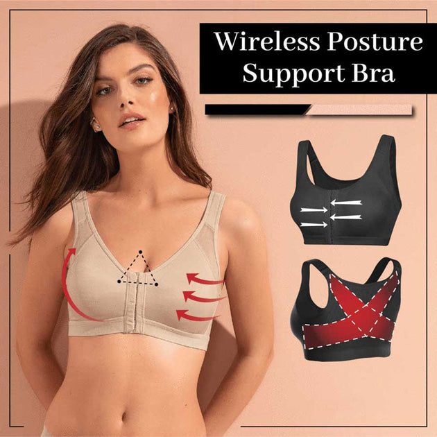 Poseca Women's Full Coverage Front Closure Wire Free Back Support Posture  Corrector Lift Up Bra